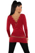 Sexy Red Knit V Neck Chain Lace up Back Sweater Top